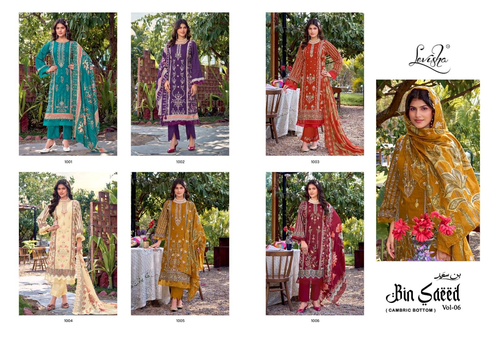 Binsaeed Nx-6 By Levisha 1001 To 1006 Series Designer Suits Camric Lawn Cotton Dresses At Wholesale Price